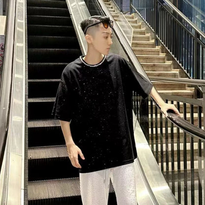 Rhinestone Neckline Heavyweight Oversize Short Sleeve T-Shirt WN20706