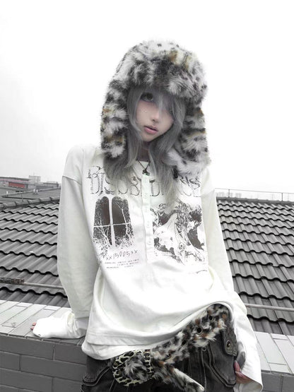 Graphic Print Henley Neck Long Sleeve T-Shirt WN15827