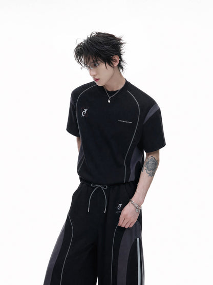 Contrast Sporty Short Sleeve T-Shirt & Contrast Wide Leg Pants Setup WN27029