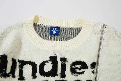 Jacquard Zipper Detail Knit Sweater WN11451