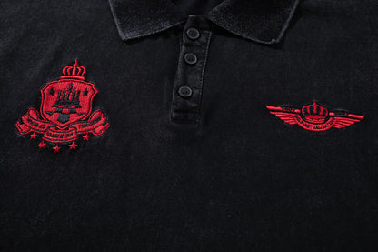 Embroidery Washed Damage Short Sleeve Shirt WN25608