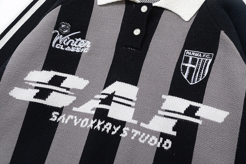 Colorblock Striped Collared Oversize Knit Sweater WN11452