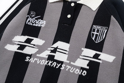 Colorblock Striped Collared Oversize Knit Sweater WN11452