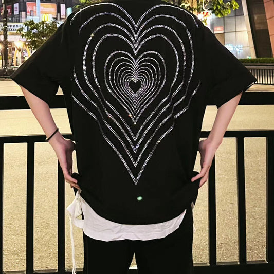 Rhinestone Heart Heavyweight Oversize Short Sleeve T-Shirt WN20692