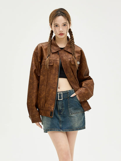 Zipper PU Leather Jacket WN8628