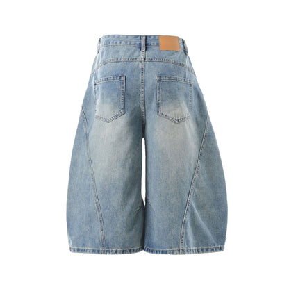 Washed Whisker Curved Cropped Denim Jeans WN25531