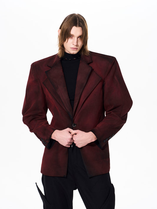 Fake Layered Suede Paint Tailored Jacket WN23260