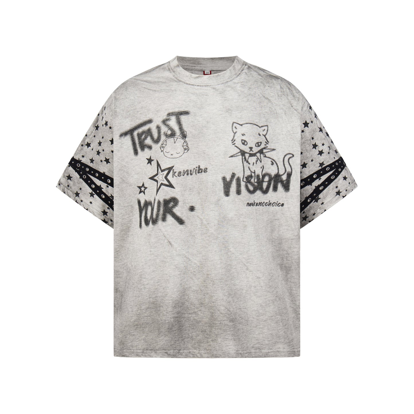 Graffiti Doodle Print Washed Short Sleeve T-Shirt WN25574