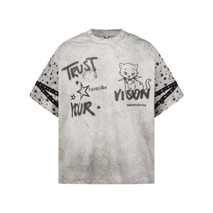 Graffiti Doodle Print Washed Short Sleeve T-Shirt WN25574