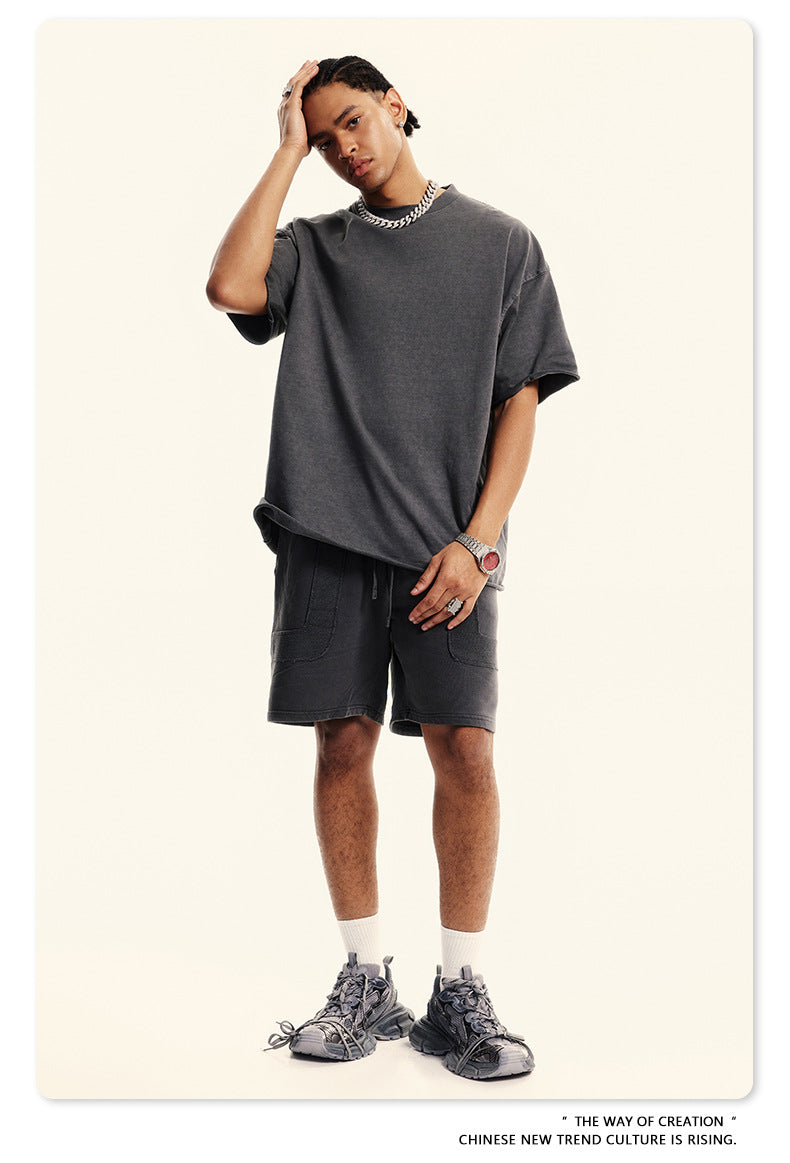 Washed Heavyweight Short Sleeve T-Shirt & Short Sweatpants Setup WN6167
