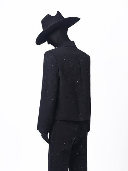 Line Print Studs Tailored Jacket & Studs Flare Trousers Setup WN23682