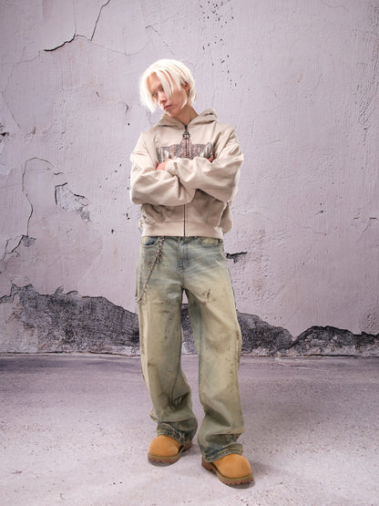Wide Leg Mud Dye Damage Denim Jeans WN26632
