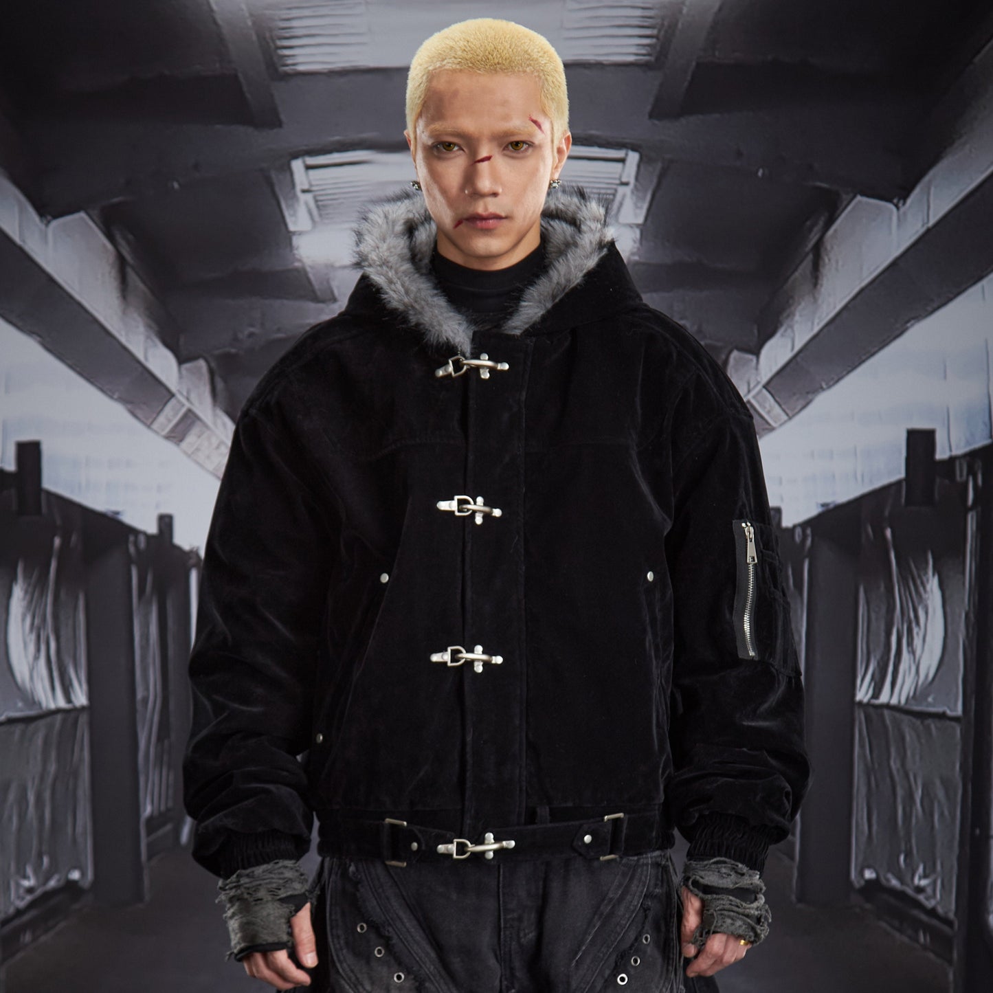 Fake Fur Lining Hooded Metal Buckle Padded Jacket WN22807