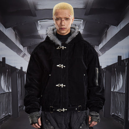 Fake Fur Lining Hooded Metal Buckle Padded Jacket WN22807