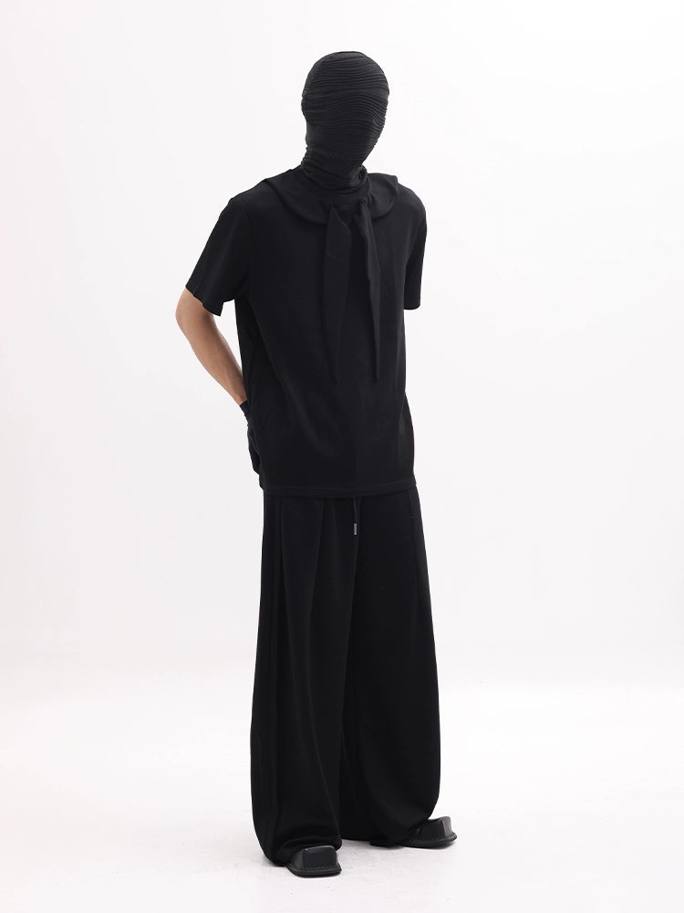 Scarf Collar Design Oversize Short Sleeve T-Shirt & Wide Leg Sweatpants Setup WN18658