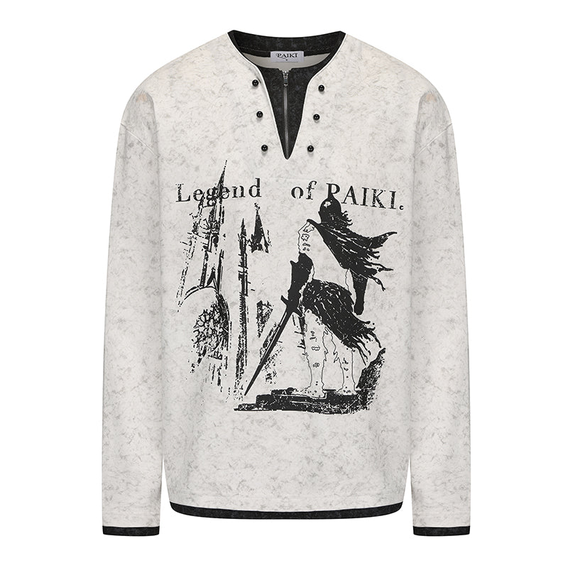 Knight Castle Pearl Button Fake Layered Long Sleeve T-Shirt WN15845