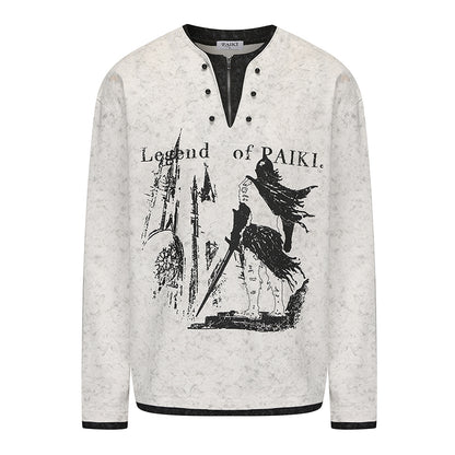 Knight Castle Pearl Button Fake Layered Long Sleeve T-Shirt WN15845