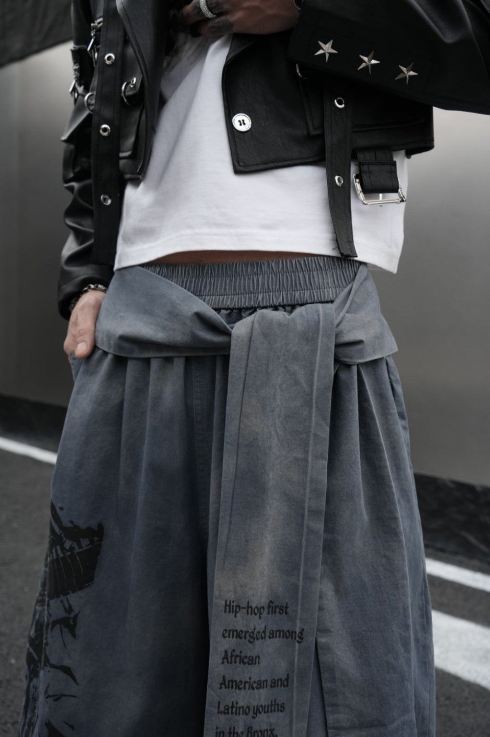 Graphic Print Text Detail Wide Leg Pants WN28088