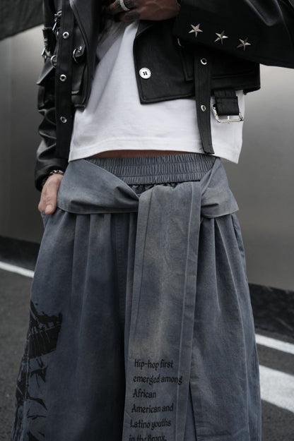 Graphic Print Text Detail Wide Leg Pants WN28088