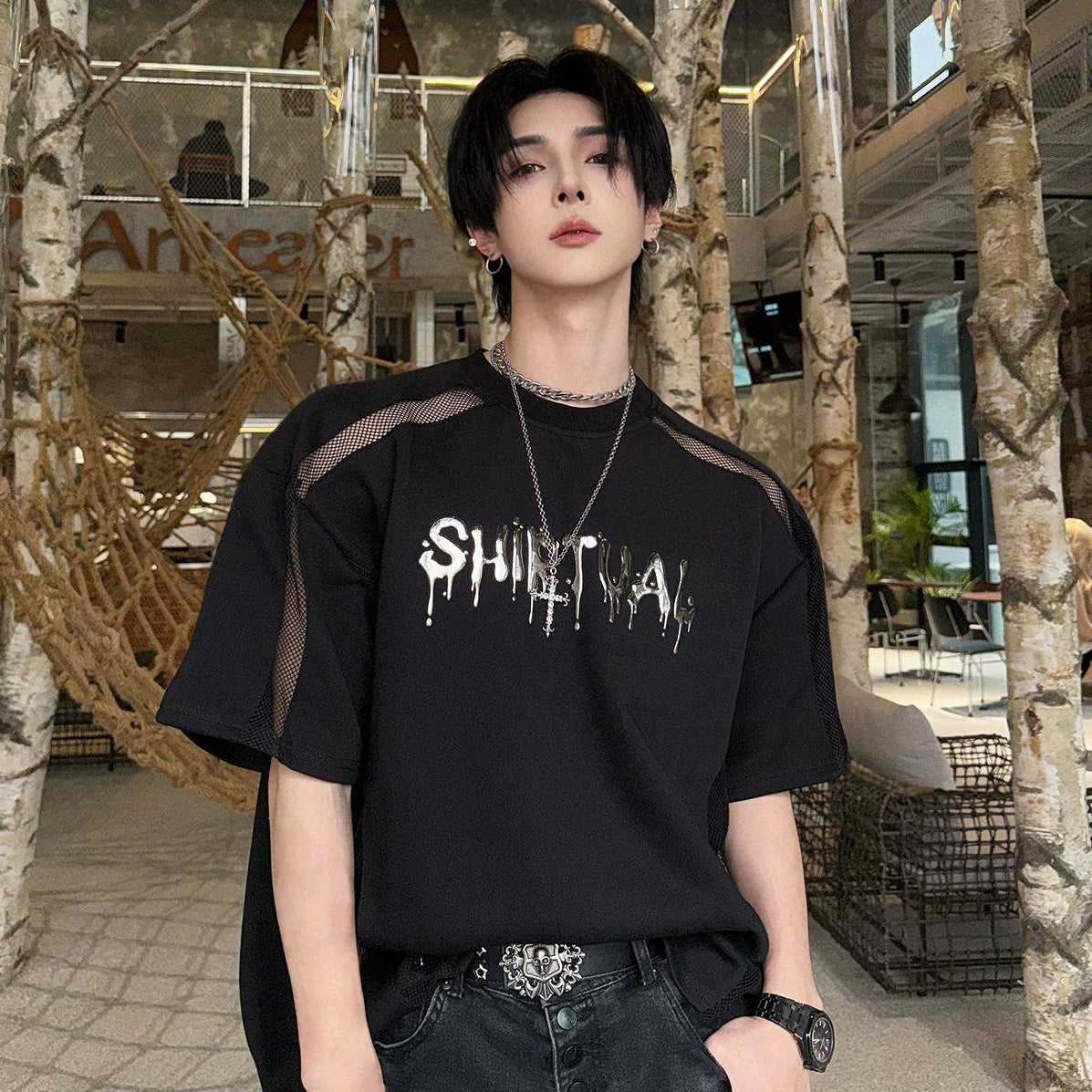 WN25135 Yang Yifan trendy brand belt men's belt jeans belt youth Korean style men's personalized perforated new product WN25135