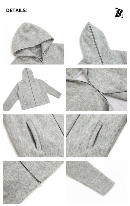 Wool Blend Full-Zip Boxy Hooded Jacket WN26382