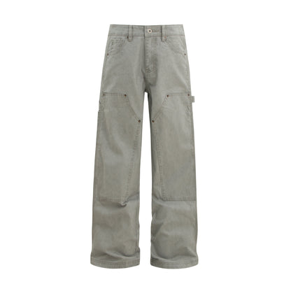 Washed Double Knee Wide Leg Cargo Pants WN26238