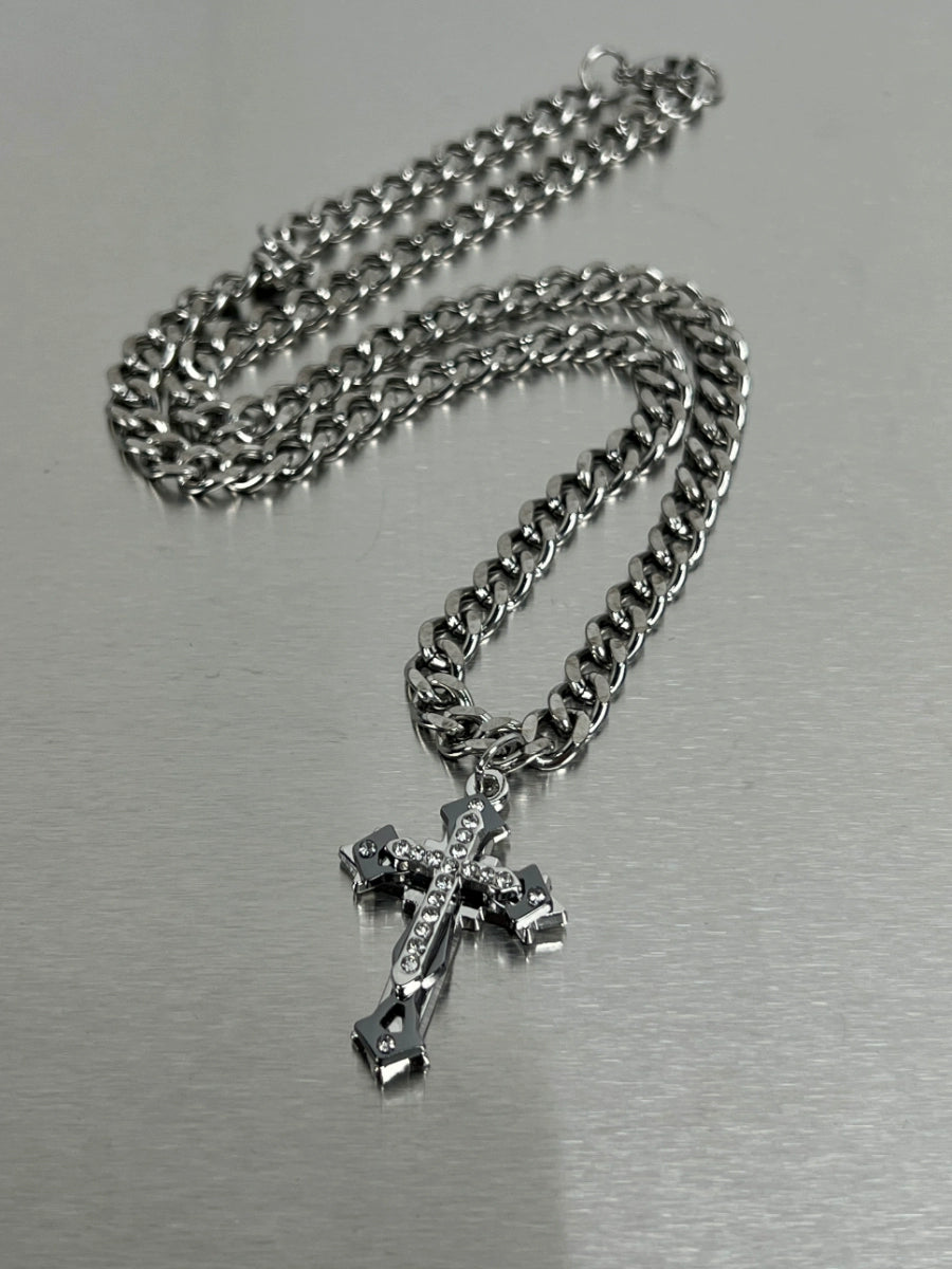 Cuban Chain Cross Pendant Titanium Steel Necklace WN19247