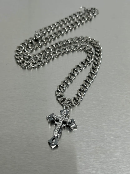 Cuban Chain Cross Pendant Titanium Steel Necklace WN19247