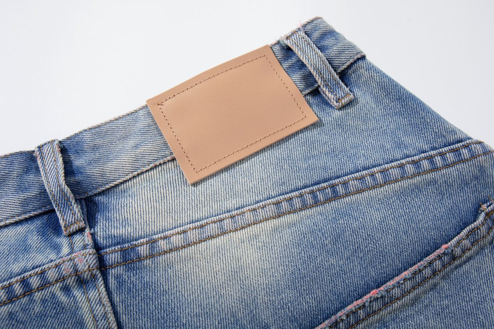 Washed Damage Graphic Denim Half Jeans WN28002