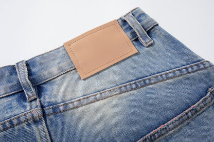 Washed Damage Graphic Denim Half Jeans WN28002