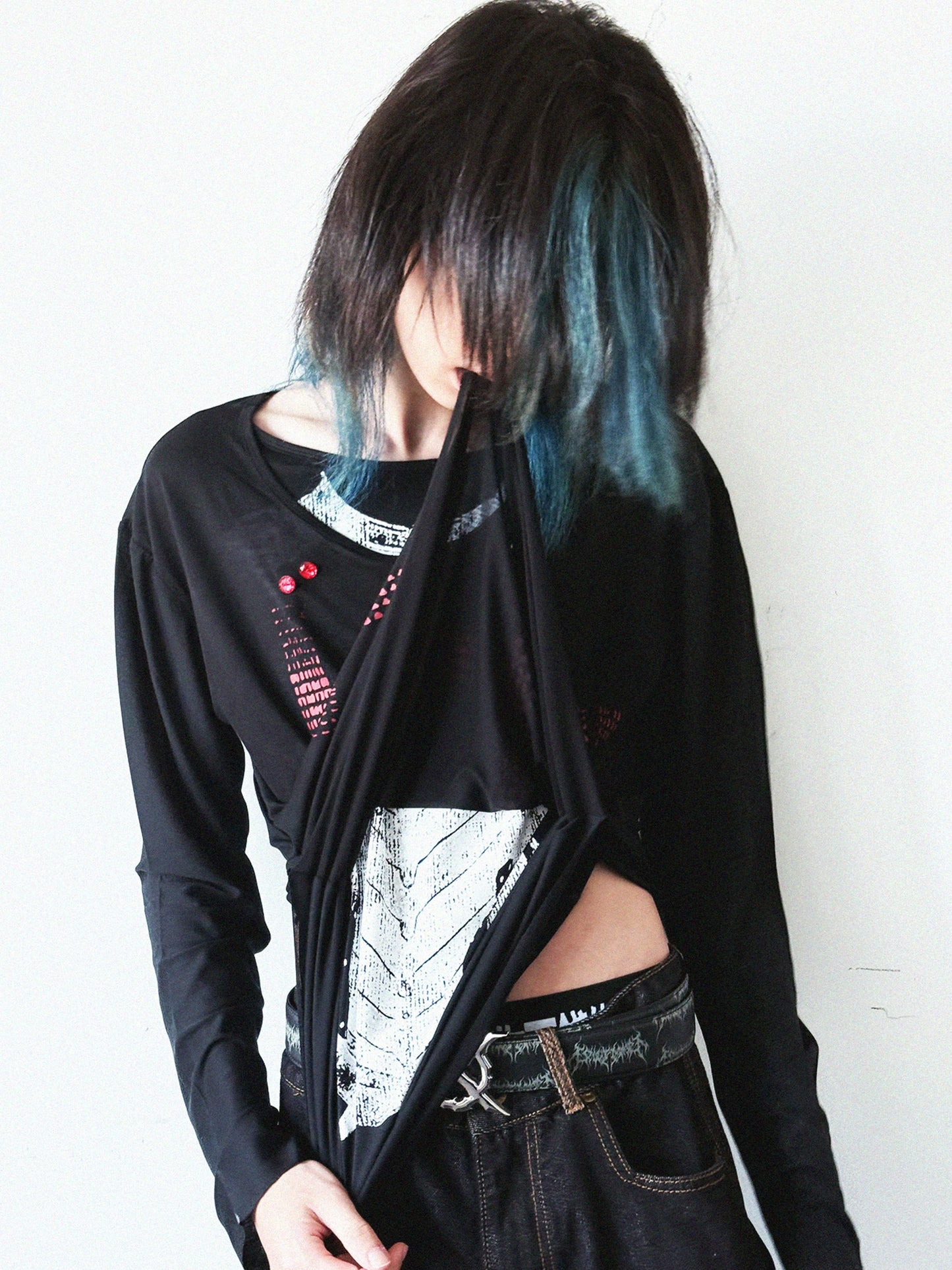 Graphic Design Fake Layered Long Sleeve T-shirt WN20908