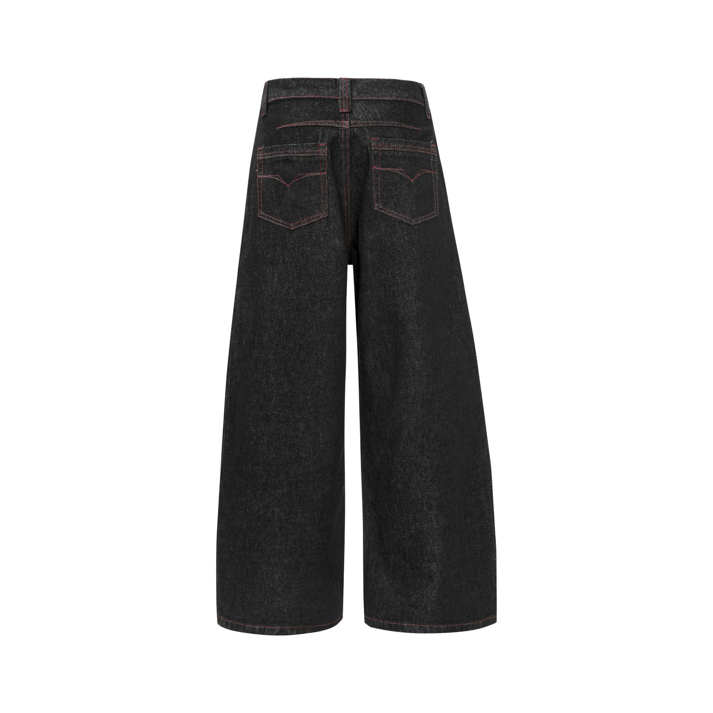 Contrast Stitch Panel Curved Wide Leg Denim Jeans WN25910
