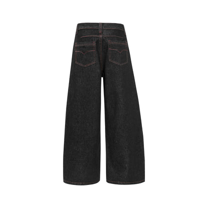 Contrast Stitch Panel Curved Wide Leg Denim Jeans WN25910