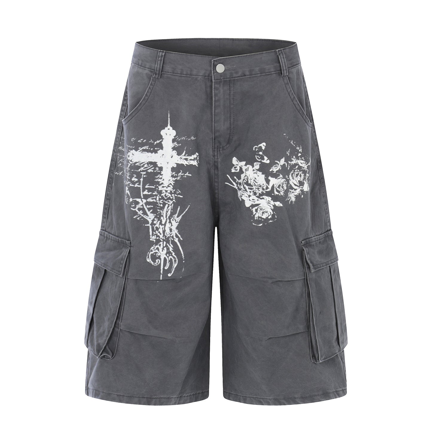 Washed Wide Leg Cargo Half Pants WN25647