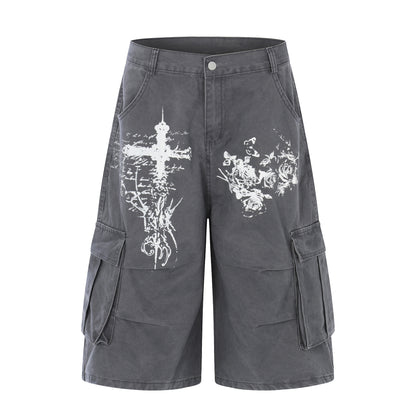 Washed Wide Leg Cargo Half Pants WN25647