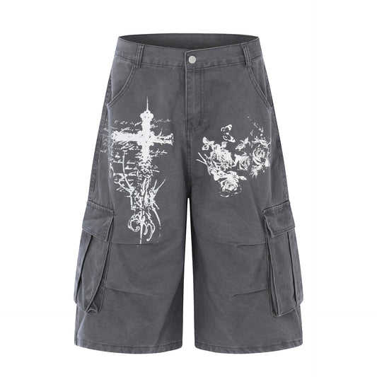 Washed Wide Leg Cargo Half Pants WN25647