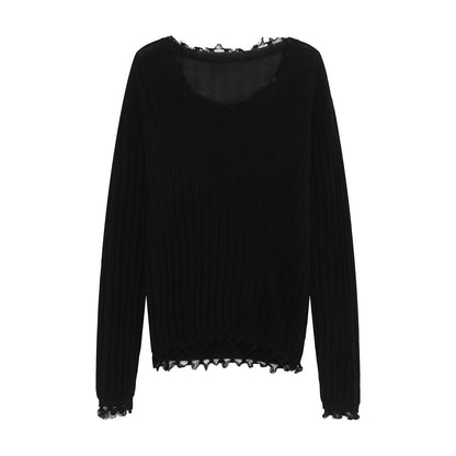 Fringe Lace Rib Knit Sweater WN24989