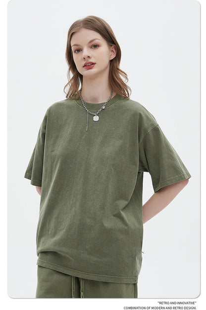 Oversize Washed Short-sleeve-T-shirt & Washed Short Sweatpants Setup WN6633