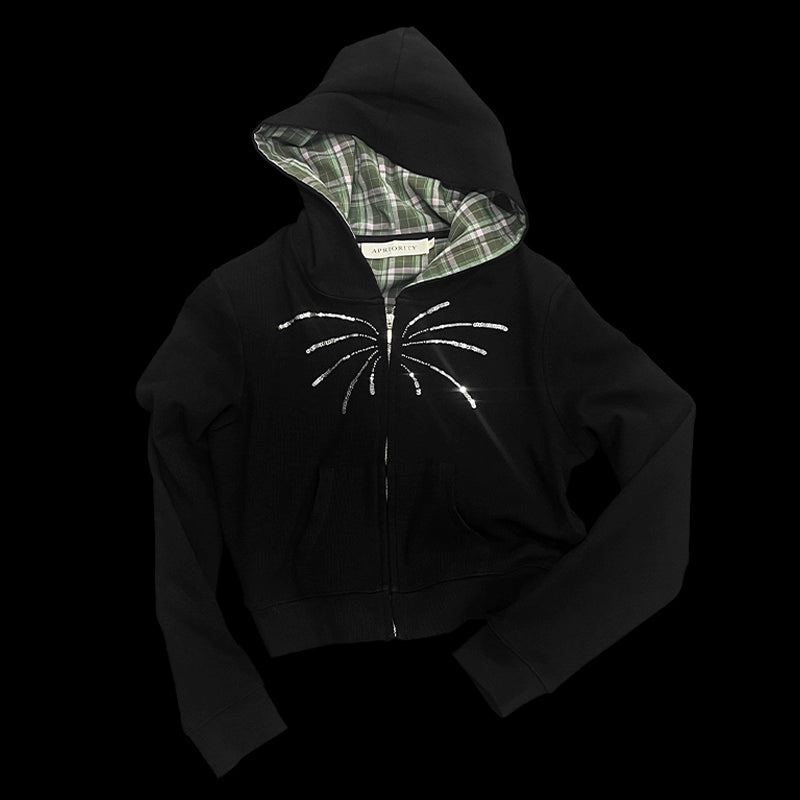 Fireworks Print Zipper Hoodie WN18854