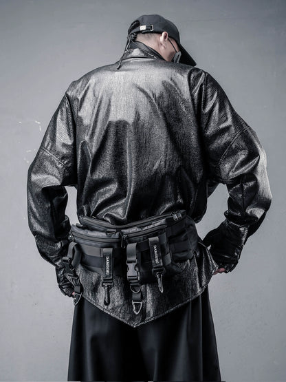 PU Leather Gloss Oversize Long Sleeve Shirt WN22322