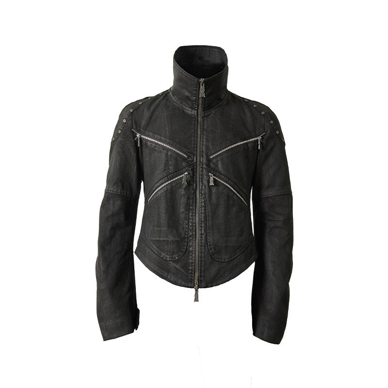 Stand Neck Wax Coating Oversize Jacket WN27446