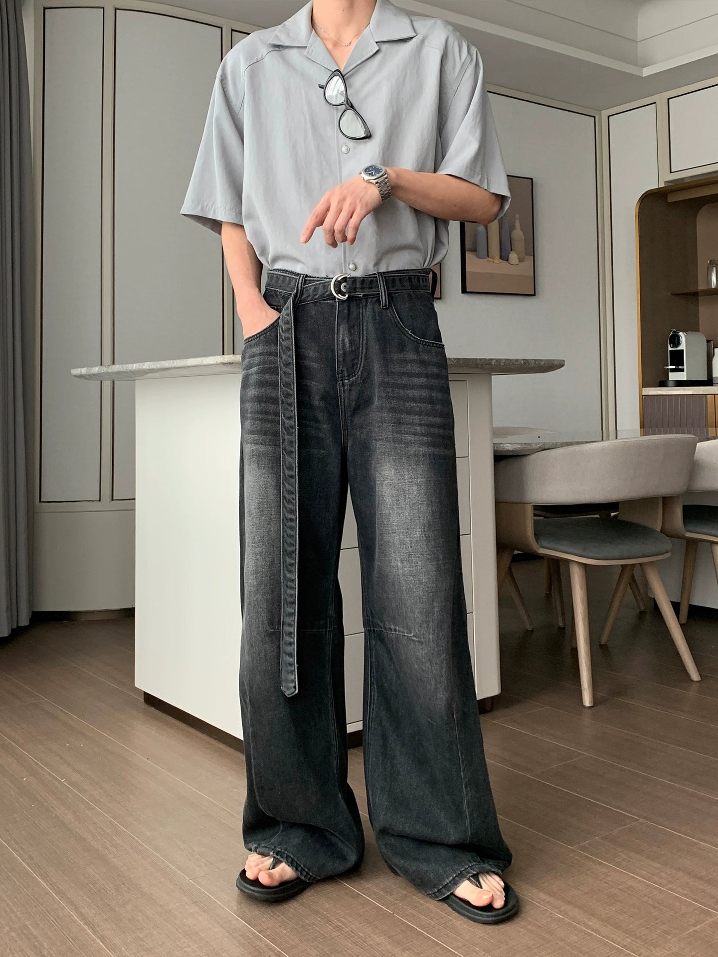 Cooling Straight Wide Leg Denim Jeans WN20461