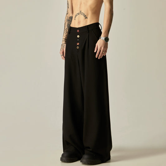 Button Design Wide-Leg Straight Trousers WN7733