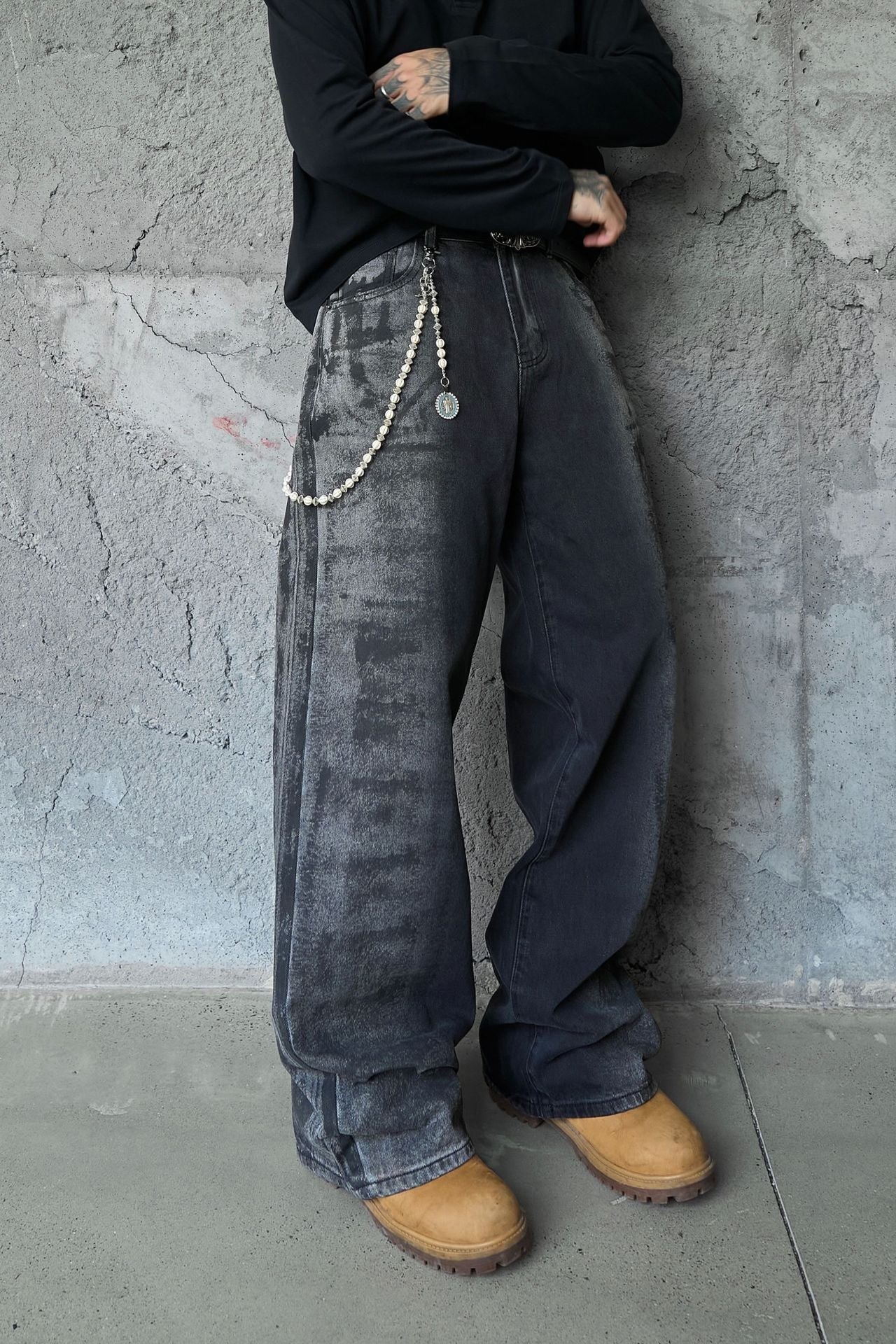 Washed Wide Leg Denim Jeans WN25408