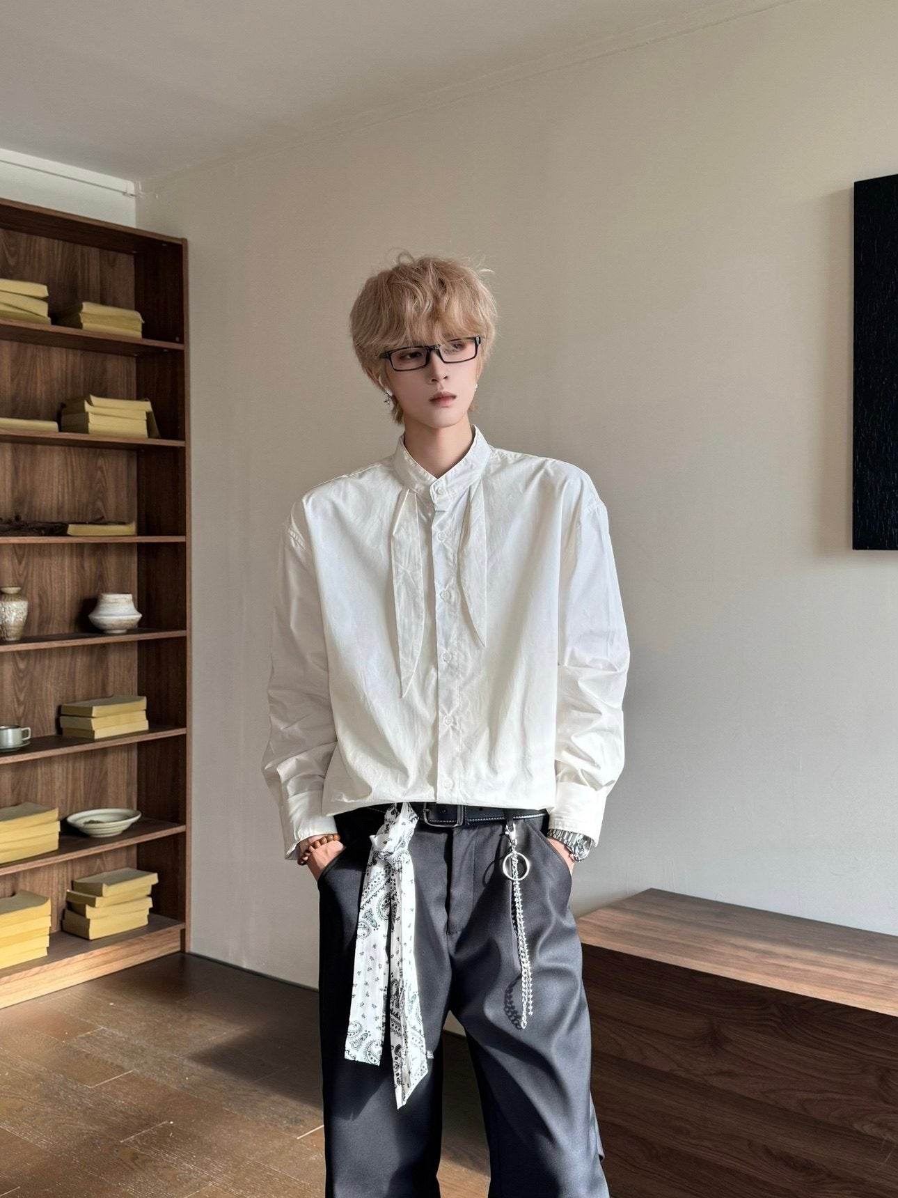 Elegant Scarf Detail Long Sleeve Shirt WN23162