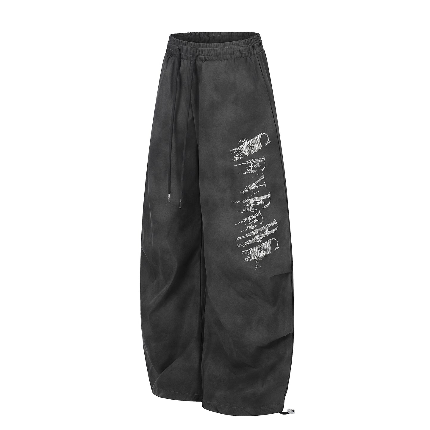 Washed Letter Print Drawstring Wide Leg Pants WN25389