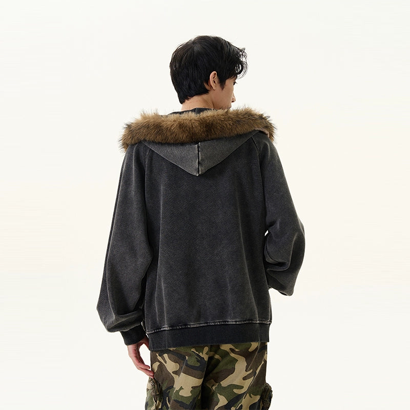 Dake Fur Neck Zipper Hoodie  WN9507