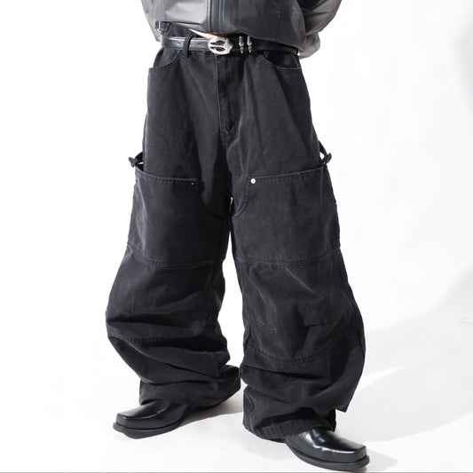 Washed Large Pocket Wide Leg Pants WN24106