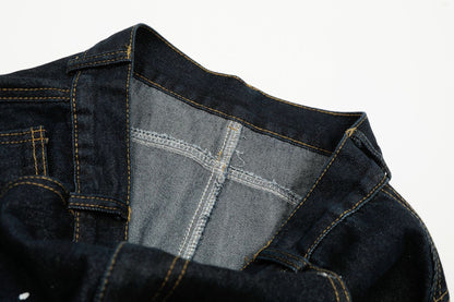 Ink Print Washed Wide Leg Curved Denim Jeans WN23030