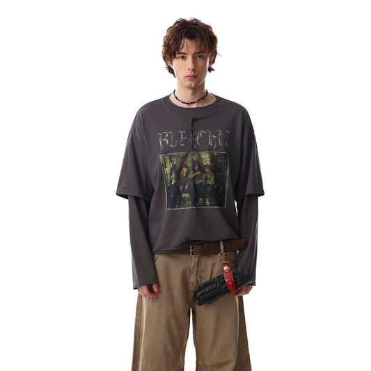 Oversize Fake Layered Long Sleeve T-Shirt WN25466